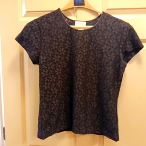 Talbots Petites Lace Overlay Short Sleeve Shirt - size medium